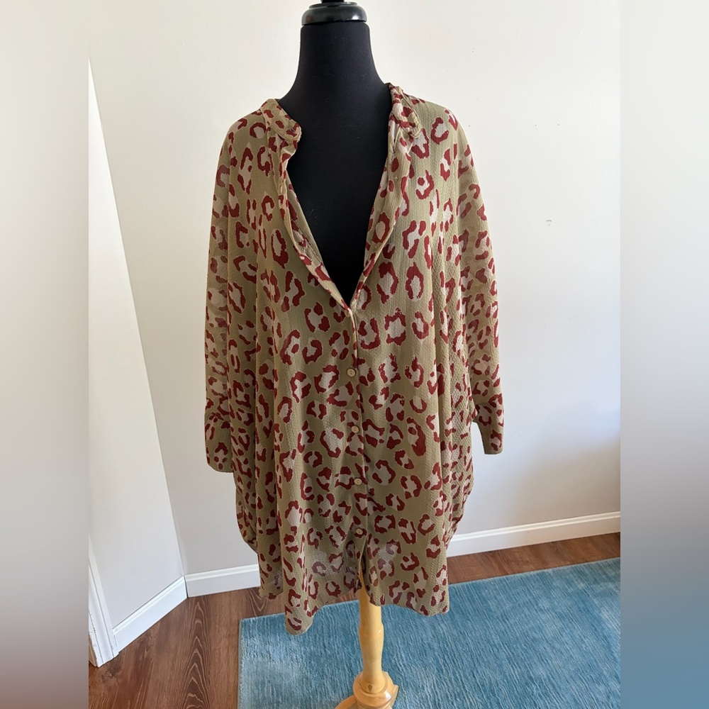 Free People green/gray and Burgundy Leopard Print flowy tunic